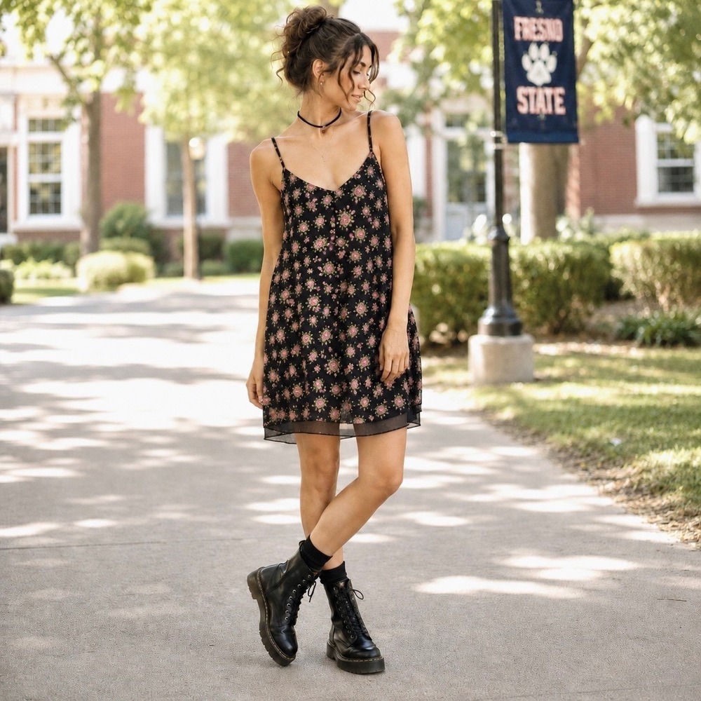 Forever 21 Black Floral Mini Slip Dress